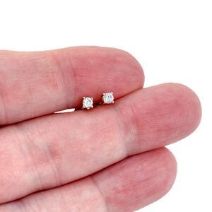 Vintage SU Sterling Silver 925 Gold Vermeil Cubic Zirconia Stud Earrings